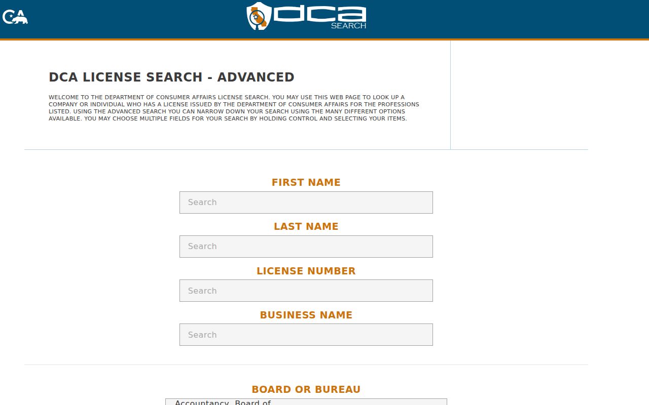 Oakland people search California license fields