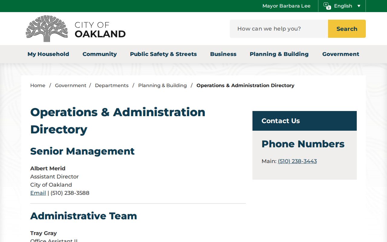 Oakland people directories operations staff entries