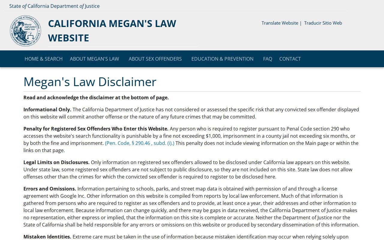 Oakland public records California Megan's Law lookup