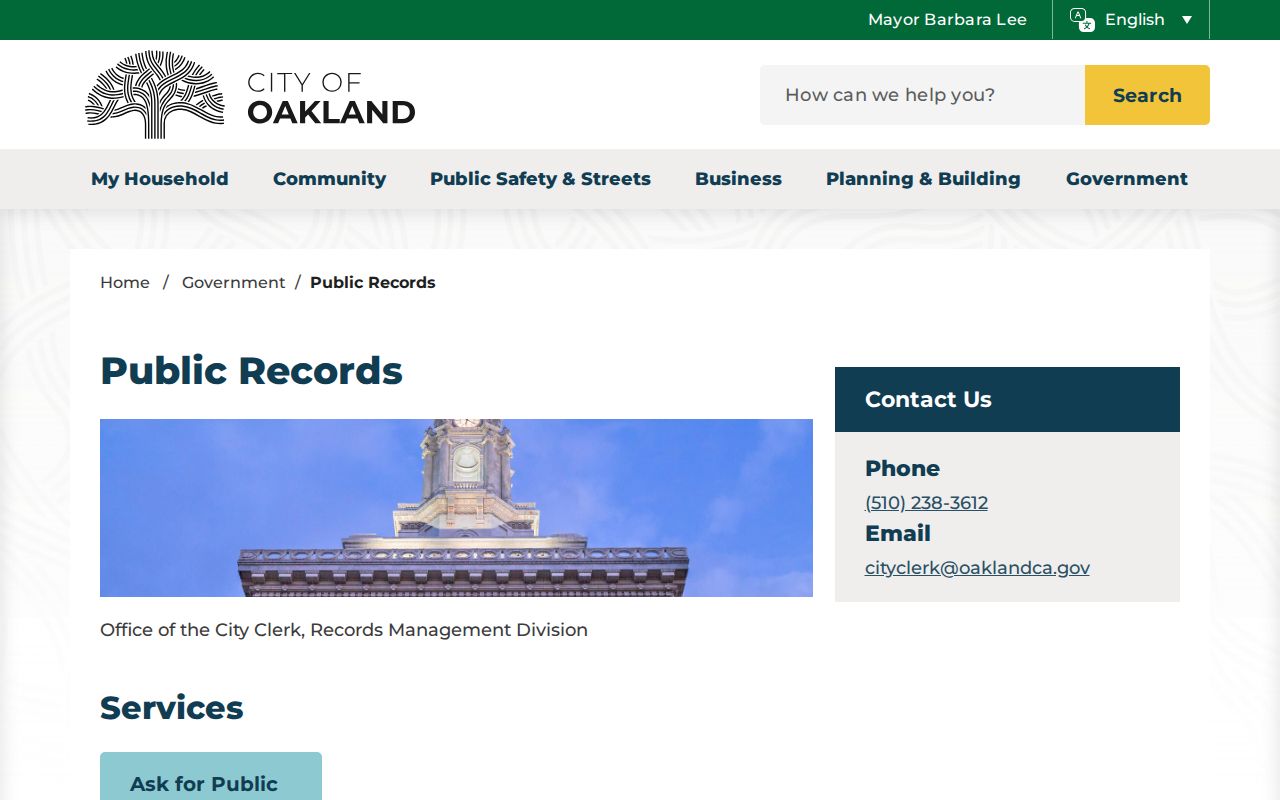 Oakland public records city request landing page