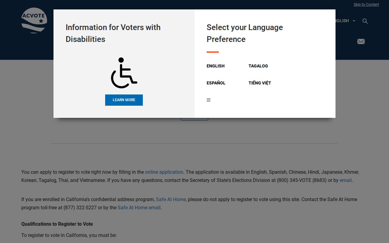 Oakland voter registration records Alameda County registration page